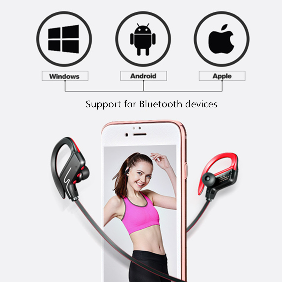 Sport Waterproof Noise Canceling Wireless Bluetooth V4.1 Headphone Earphone With Mic