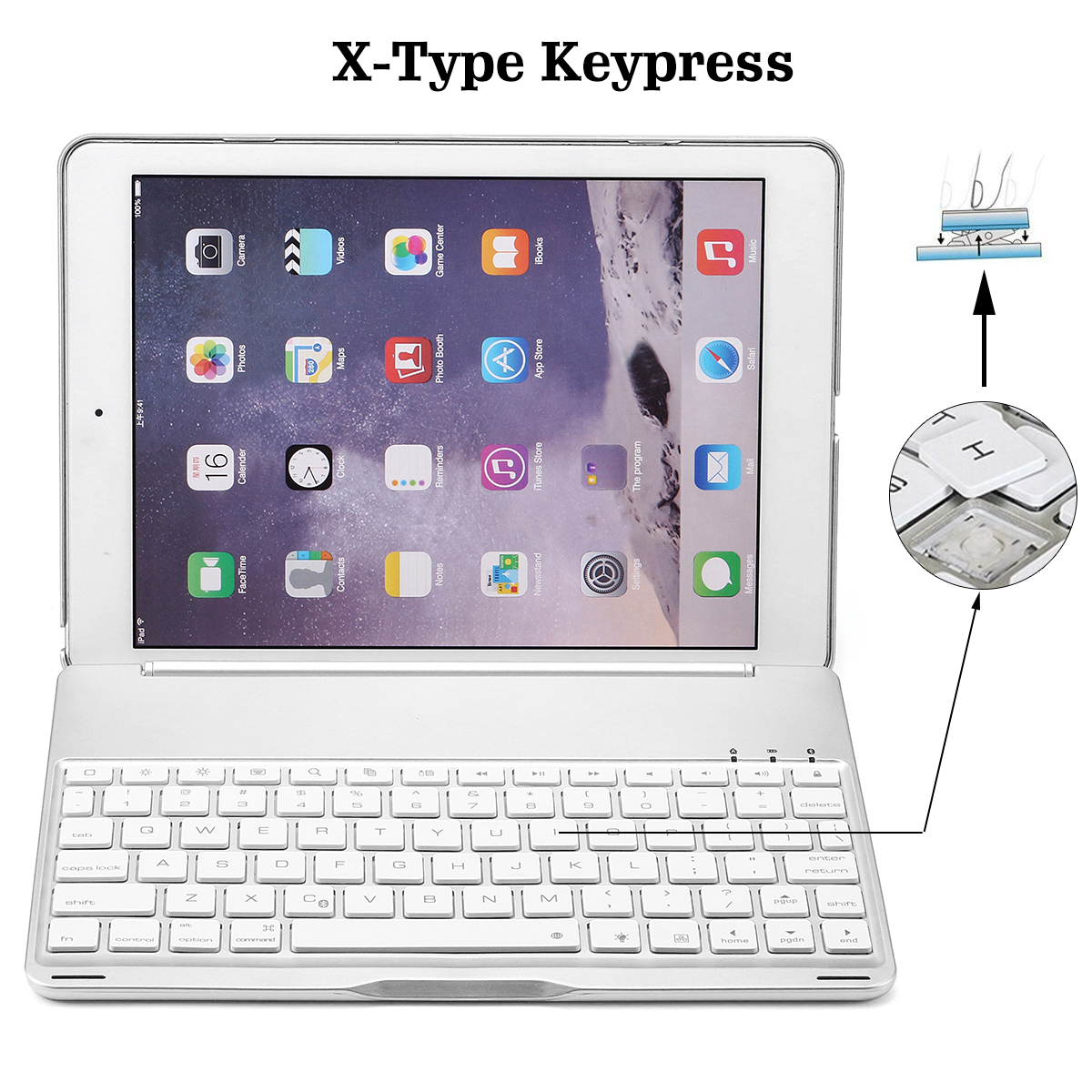 7 Colors Backlit Aluminum Alloy Wireless bluetooth Keyboard Case For iPad Air/iPad Air 2 15