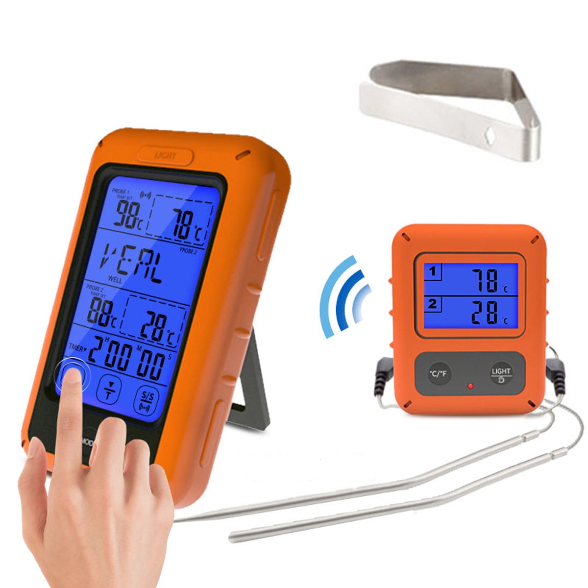 

TS-TP20 Remote Wireless Touch Screen Food Dual Temperature Probe Digital Thermometer Large Screen with Timer Digital Meat BBQ Oven Thermometer
