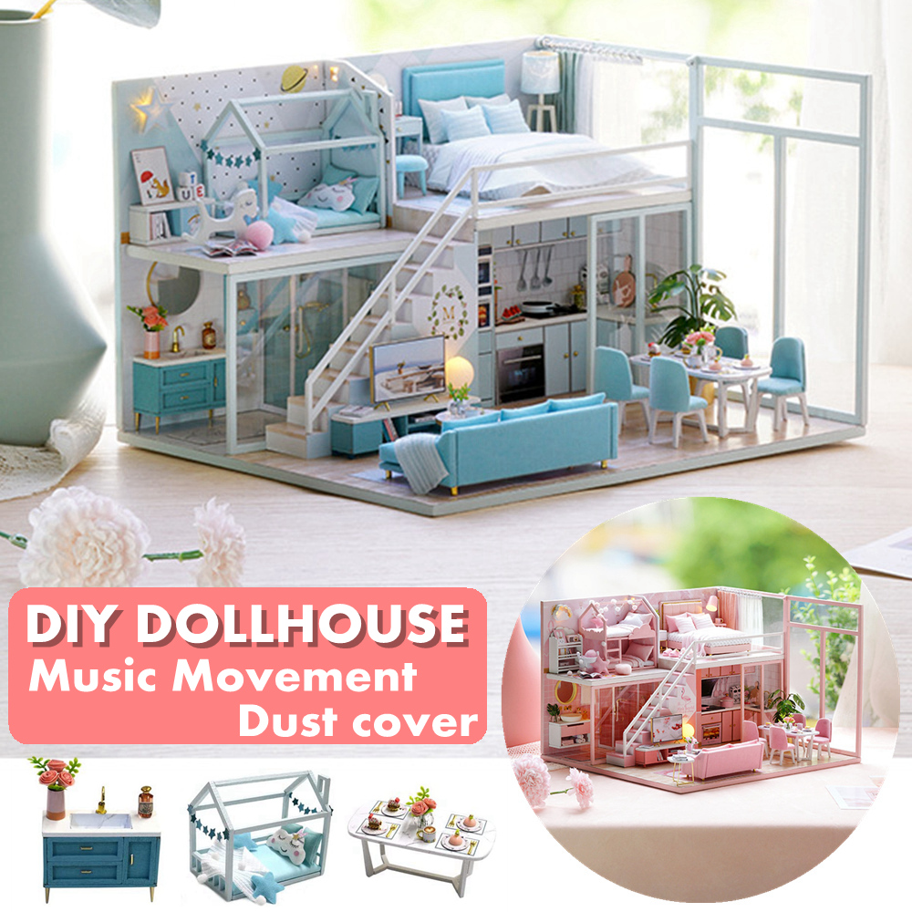Christmas Gift for Kids, children, collectors, DIY Assemble Miniature Furniture Dollhouse (With Music & LED Device and Dust Proof Cover)