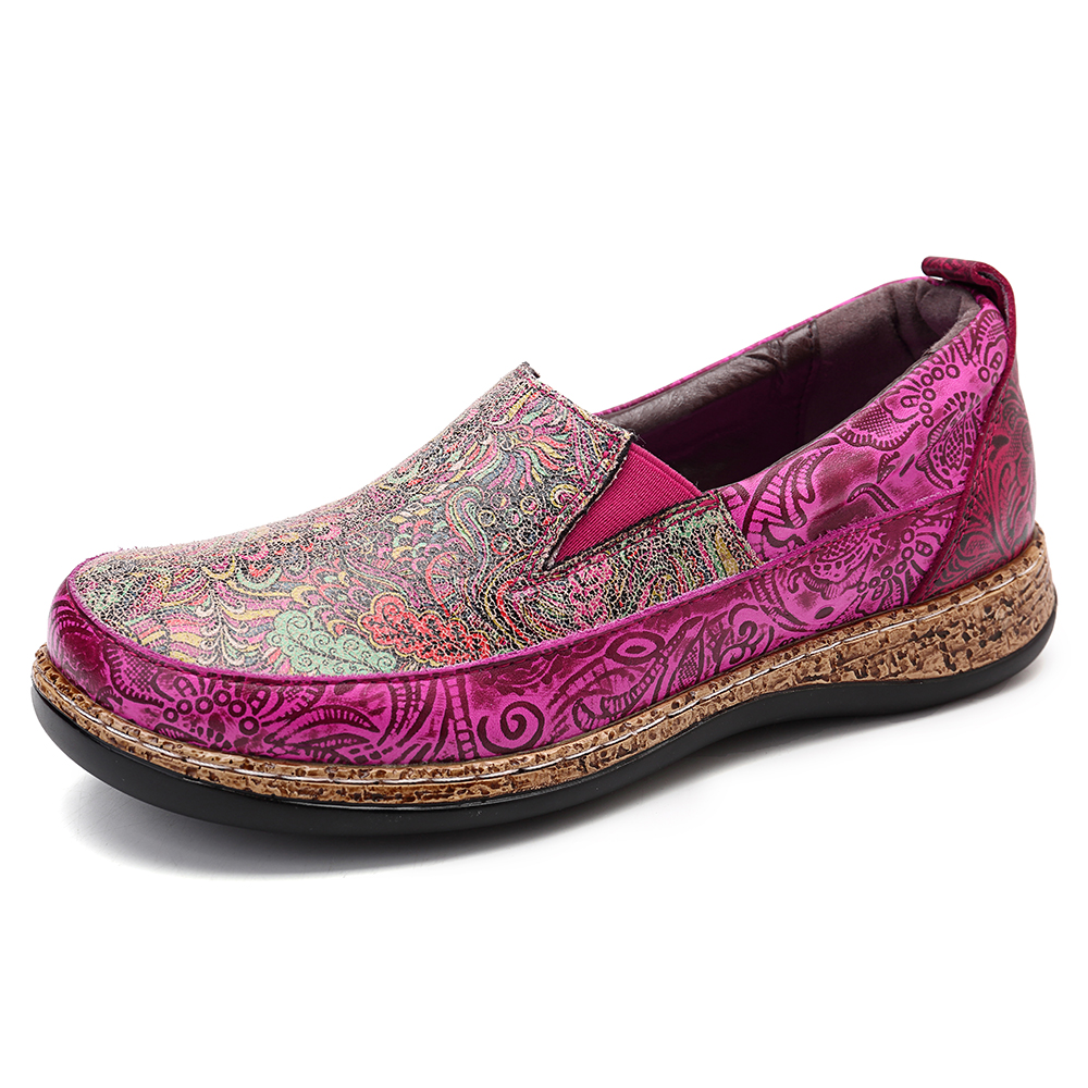 

SOCOFY Printing Pattern Slip On Genuine Leather Flats Loafer