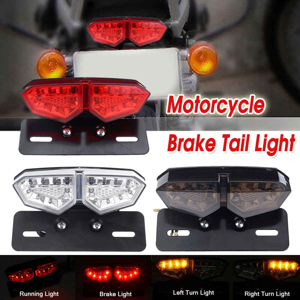 DC12V Motorcycles Smoke 18LED Brake Rear Tail Light Turn Signal Integrated Lamp