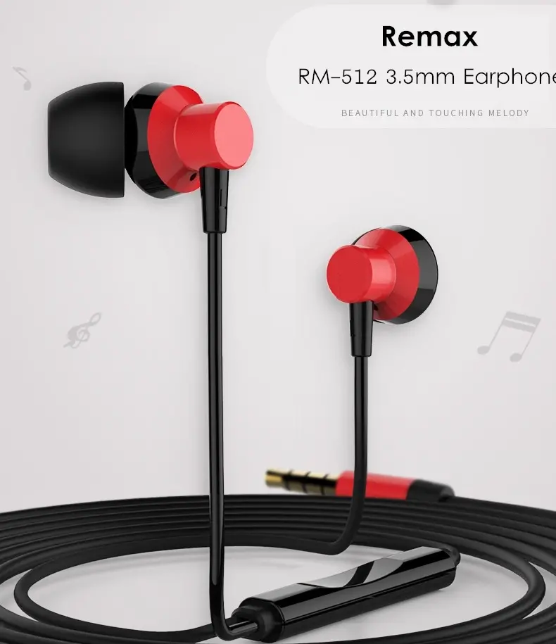 Remax RM-512 3.5mm Wired Music Earphone Heavy Bass In-ear Headphone for iPhone Samsung Xiaomi