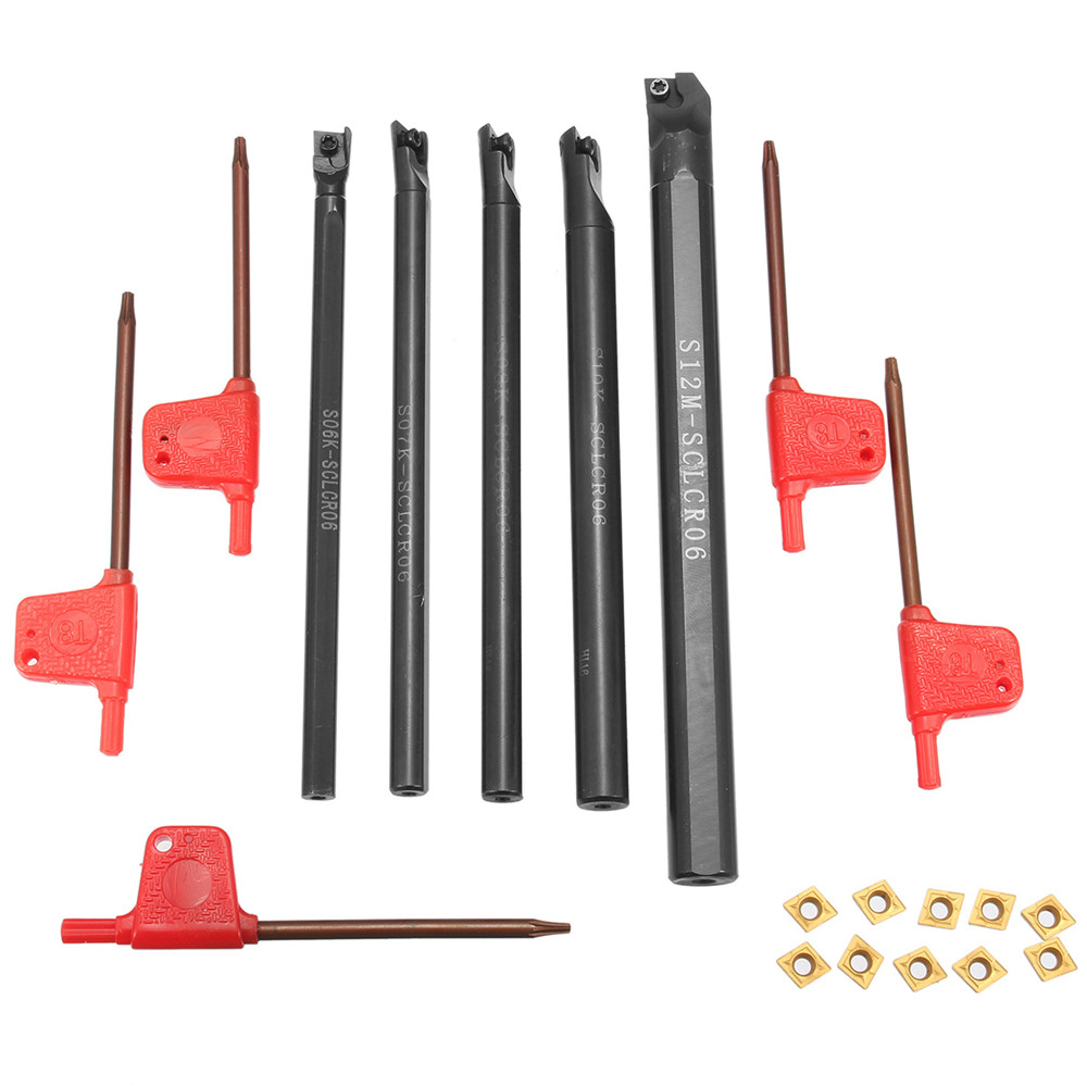 

5Pcs SCLCR06 6/7/8/10/12mm Boring Bar Turning Tool with 10Pcs CCMT0602 Inserts