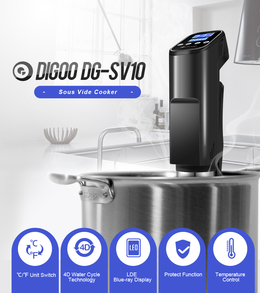 Digoo DG-SV10 Sous Vide Cooker Digital Accurate Temperature Control LED Touch Screen Screen Display Thermal Immersion Circulator Slow Cooker With Adju 8