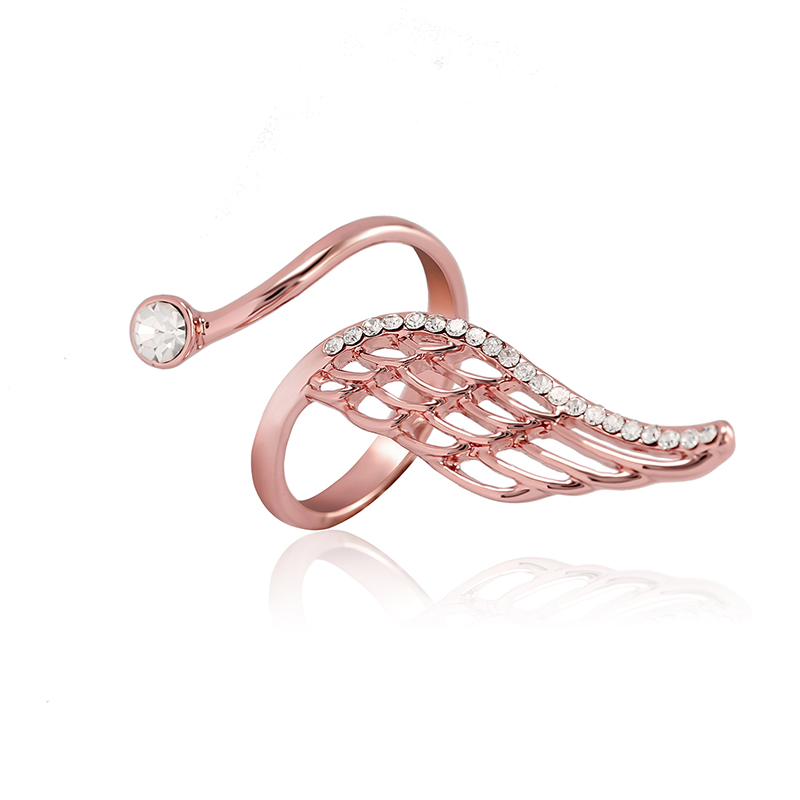 

Trendy Finger Ring Rose Gold Plated Angel Wing Inlay Zircon Women Jewelry Anallergic