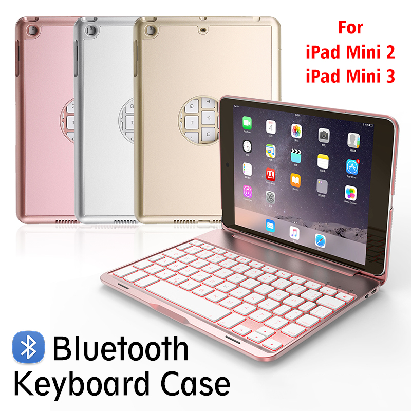 7 Colors Backlit Aluminum bluetooth Keyboard Kickstand Case For iPad Mini 2/iPad Mini 3 11