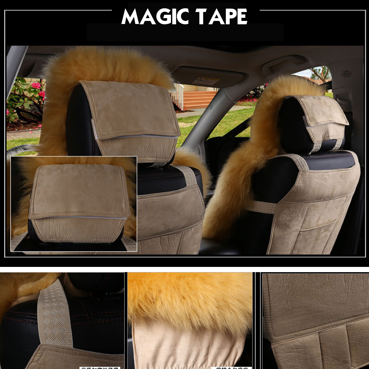 Universal Sheepskin Fur Car Seat Cover - Warm and Soft Wool Front Seat ...