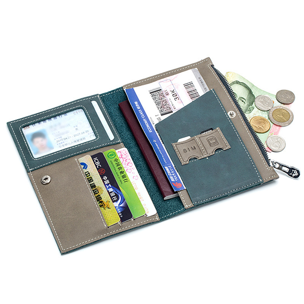 

Men Women Genuine Leather Minimalist Wallet Passport Storage Bag Card Holder Coin Purse