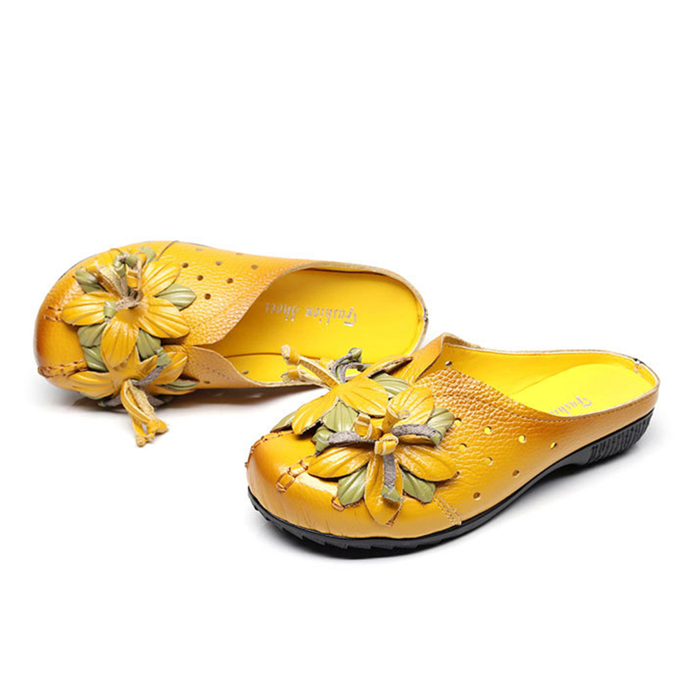

Женское Обувь Натуральная Кожа Цветок Soft Квартира Сандалии