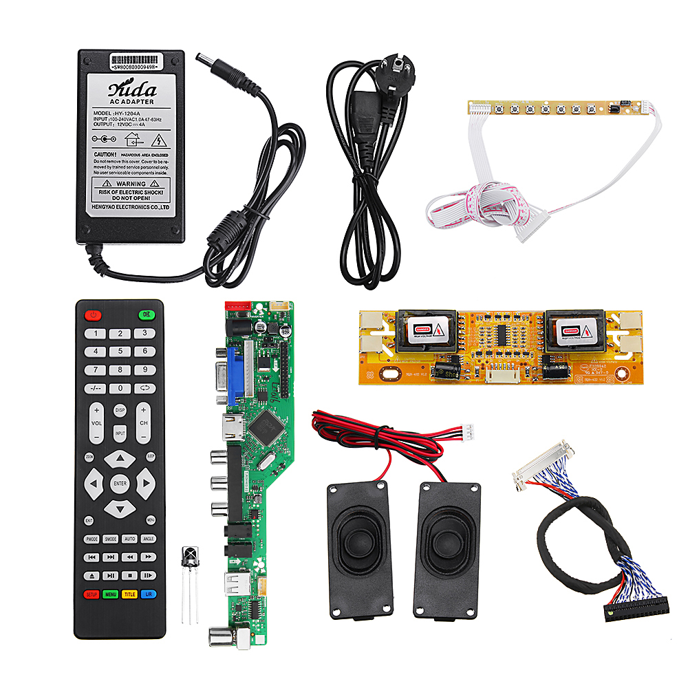 

T.RD8503.03 Universal LCD LED TV Controller Driver Board +7 Key button+2ch 8bit 40Pins LVDS Cable+4pcs Lamp Inverter+Speaker+EU Power Adapter