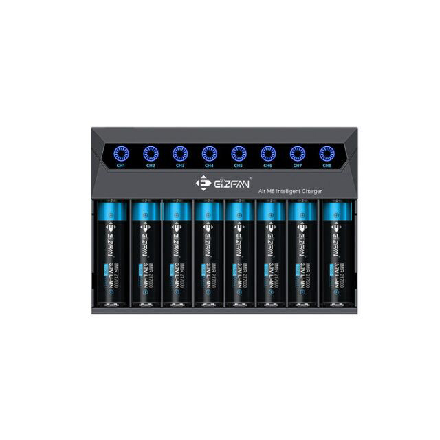 

Eizfan Air M8 8 Slots LED Battery Charger Smart Charger For Li-ion Ni-cd Ni-mh Batteries With 2Ax2 1Ax4 0.5Ax8