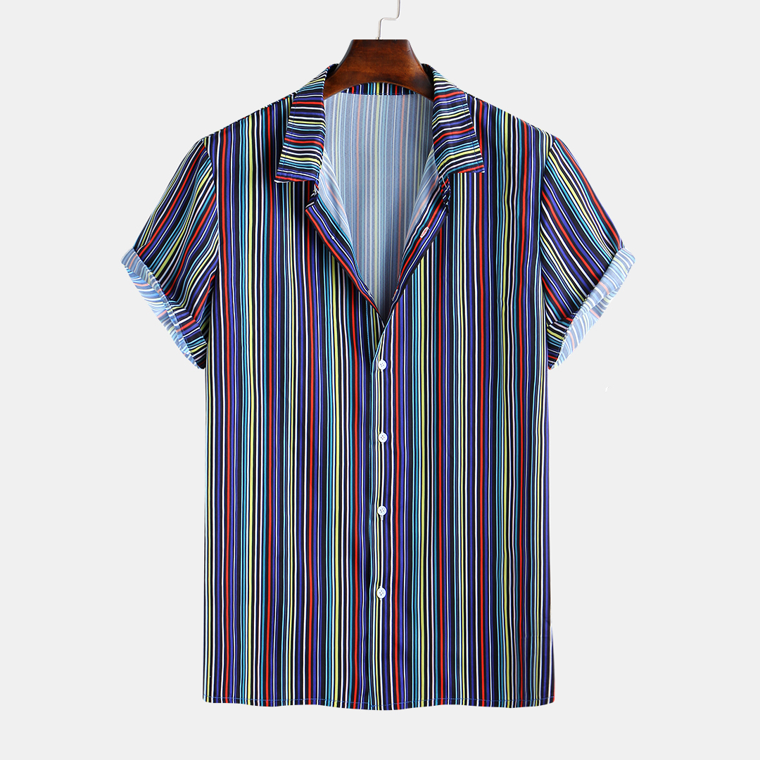 New Men Vertical Stripe Short Sleeve Colored Shirts – Chile Shop