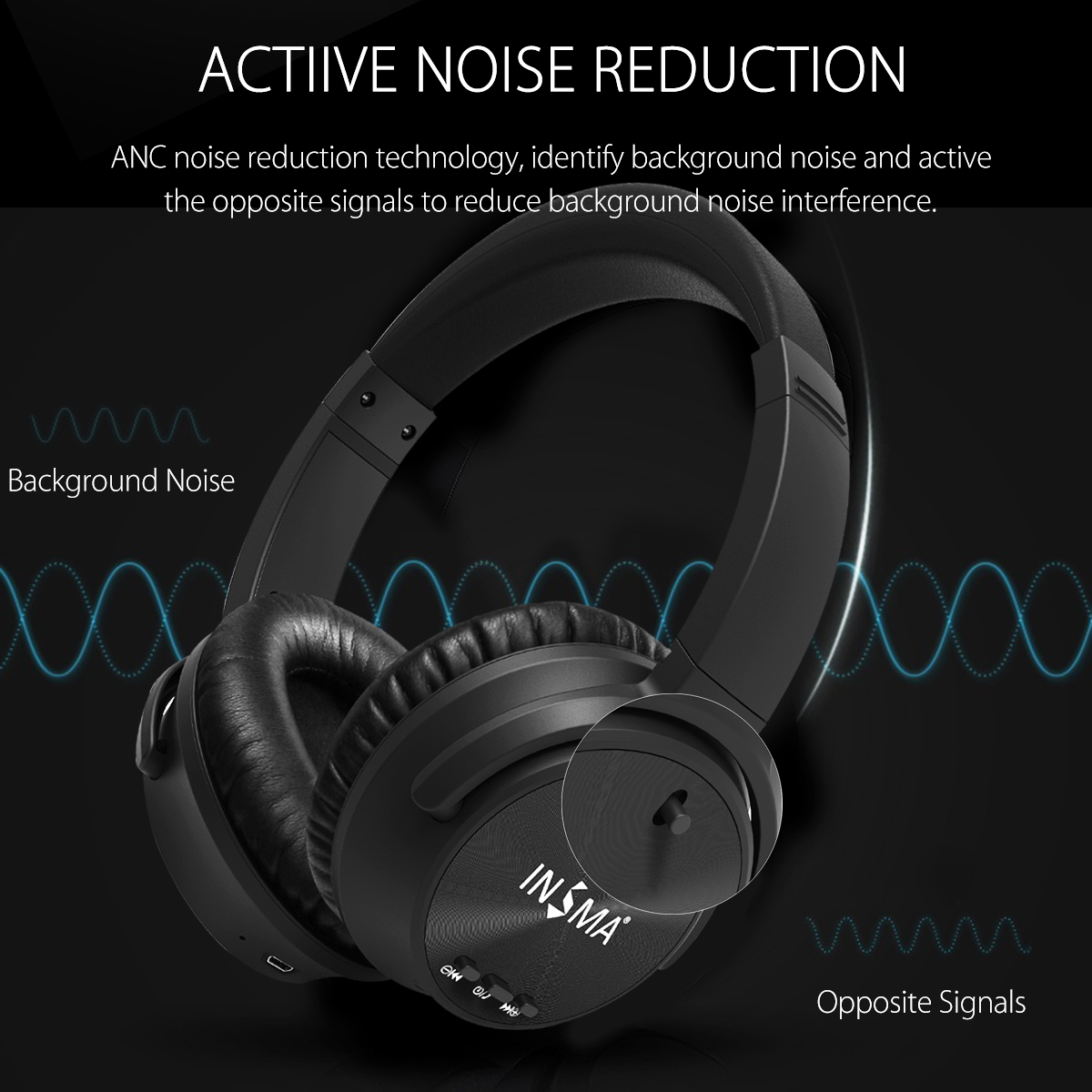 Active Noise Cancelling bluetooth Headphone With HD Mic Flexible Handsfree Binaural Call Wired Headset