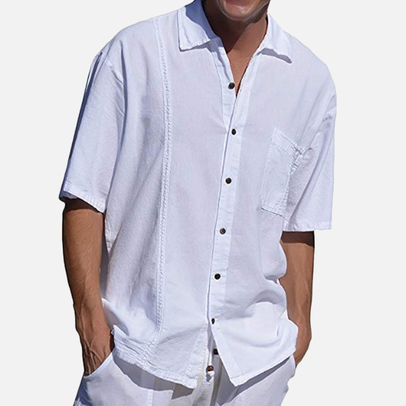 

Men Solid Color Single Pocket Linen Revere Shirts