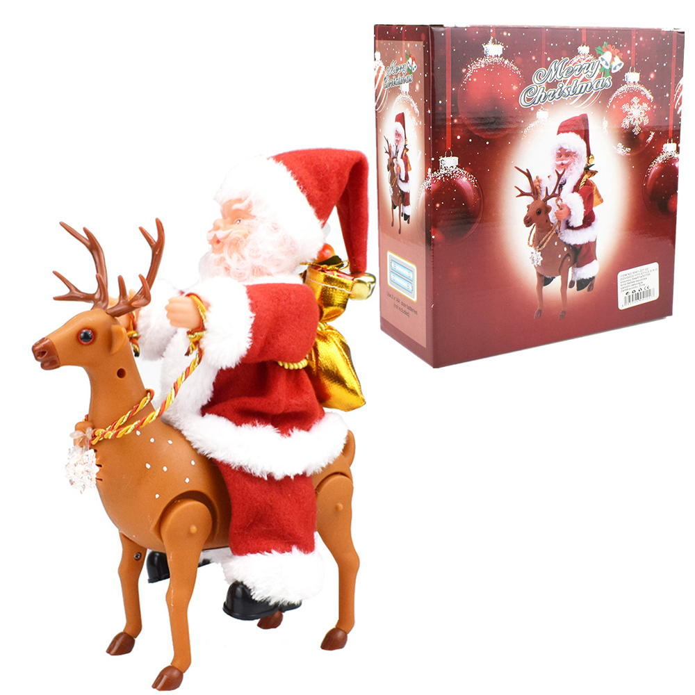 

Christmas Gift Electric Santa Claus Ride a Deer Music Box Player DecorationToys