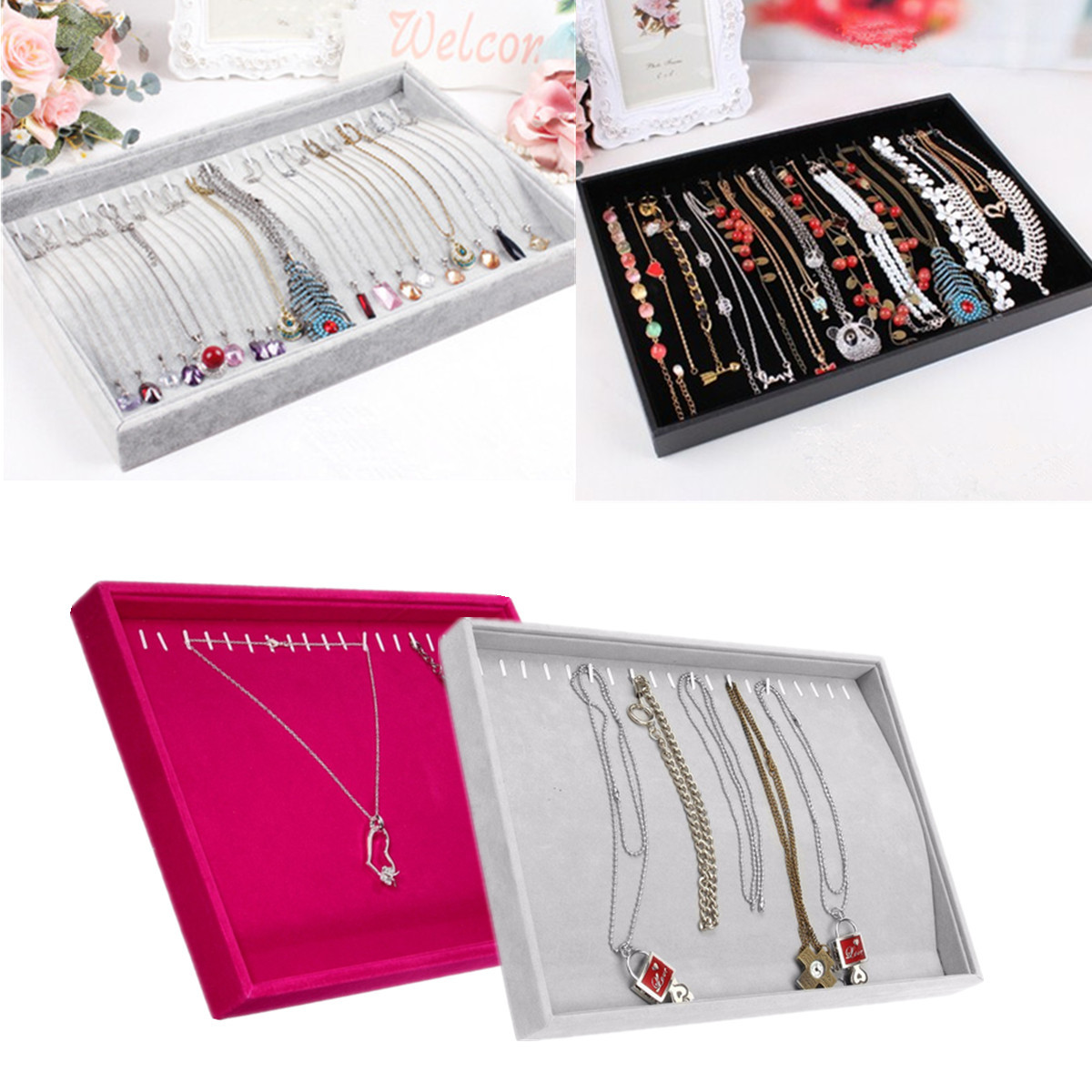 

Velvet Necklace Curved Showcase Storage Holder Jewelry Display Tray