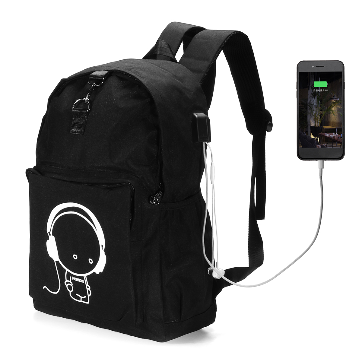 

14 дюймов Night Luminous Travel Школа Рюкзак для ноутбука USB-зарядка Наушник Порт для защиты от кражи Сумка