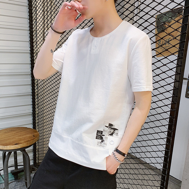 

Men's Short-sleeved T-shirt Season Round Neck Student Jacket Handsome Solid Color Bottoming Shirt Season Trend Clothes