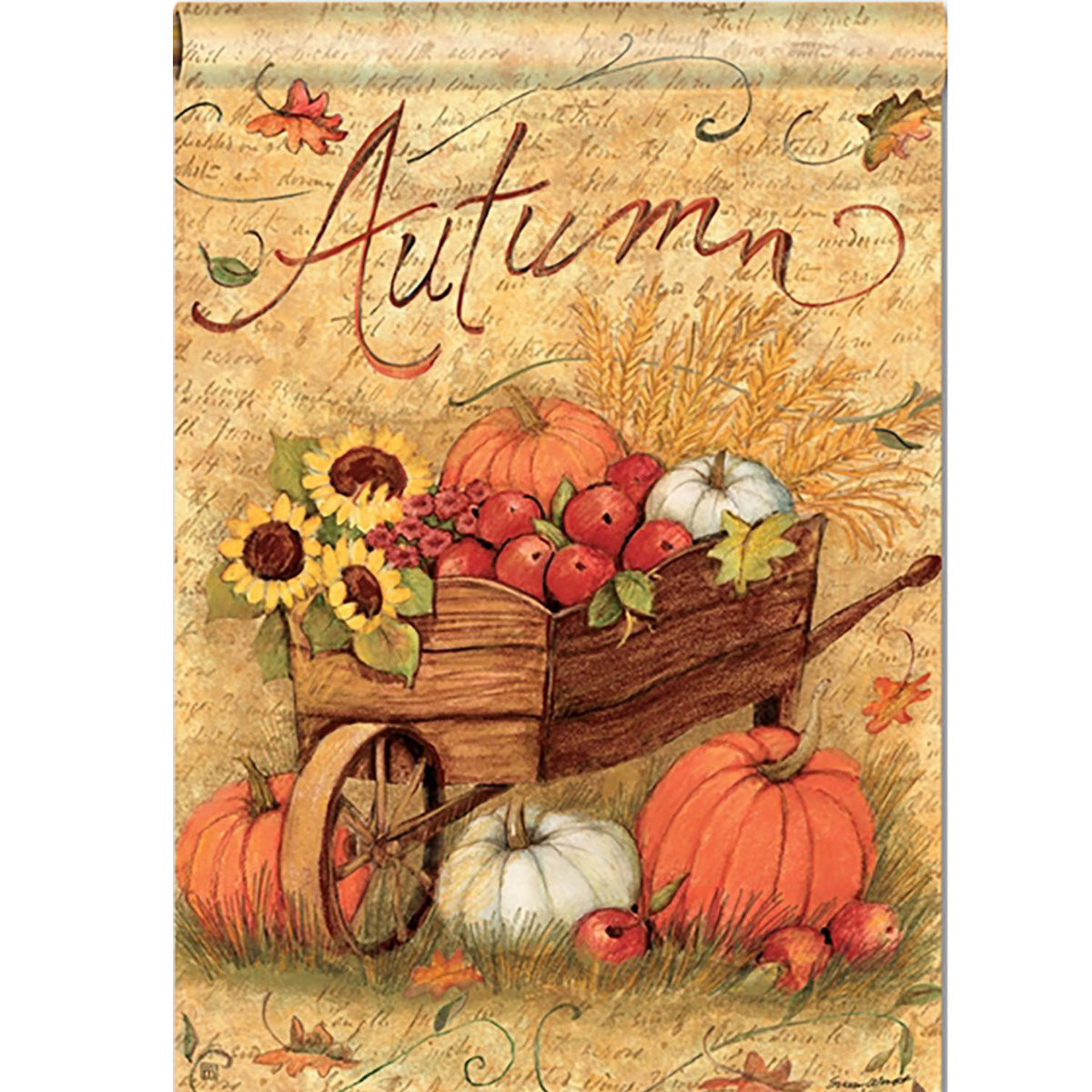

12"x18'' Autumn Pumpkin Cart Garden Flags Fall Sunflower Leaves Mini Banner Decorations