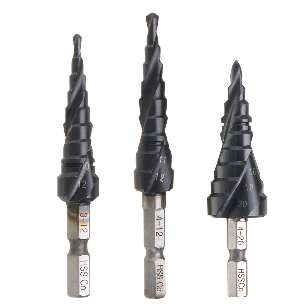

Drillpro HRC89 M35 Cobalt Step Drill Bit 3-12/4-12/4-20mm TiAlN Coated Step Drill 1/4 Inch Hex Shank