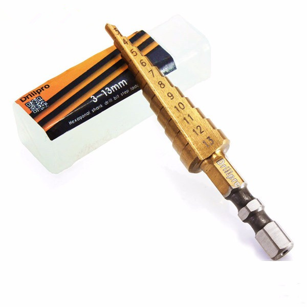

Drillpro DB-S3 3-13MM Titanium Coated Step Drill 1/4 Inch Hex Shank Stepped Drill