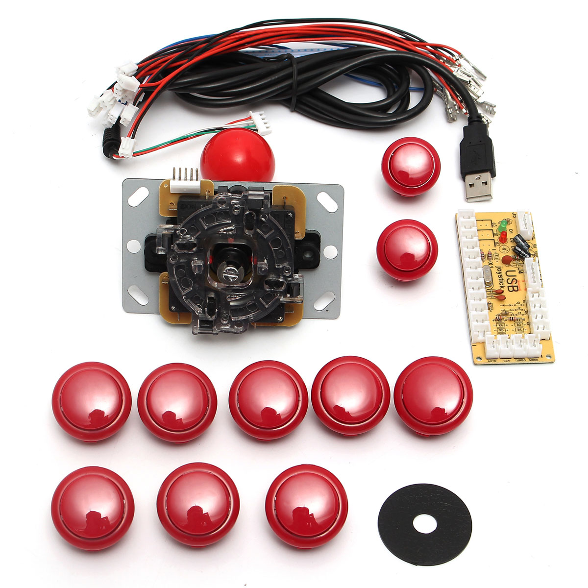 

Dual Players Red Game DIY Arcade Game Console Set Kits Replacement Parts USB Encoders to PC Double Joysticks and Buttons