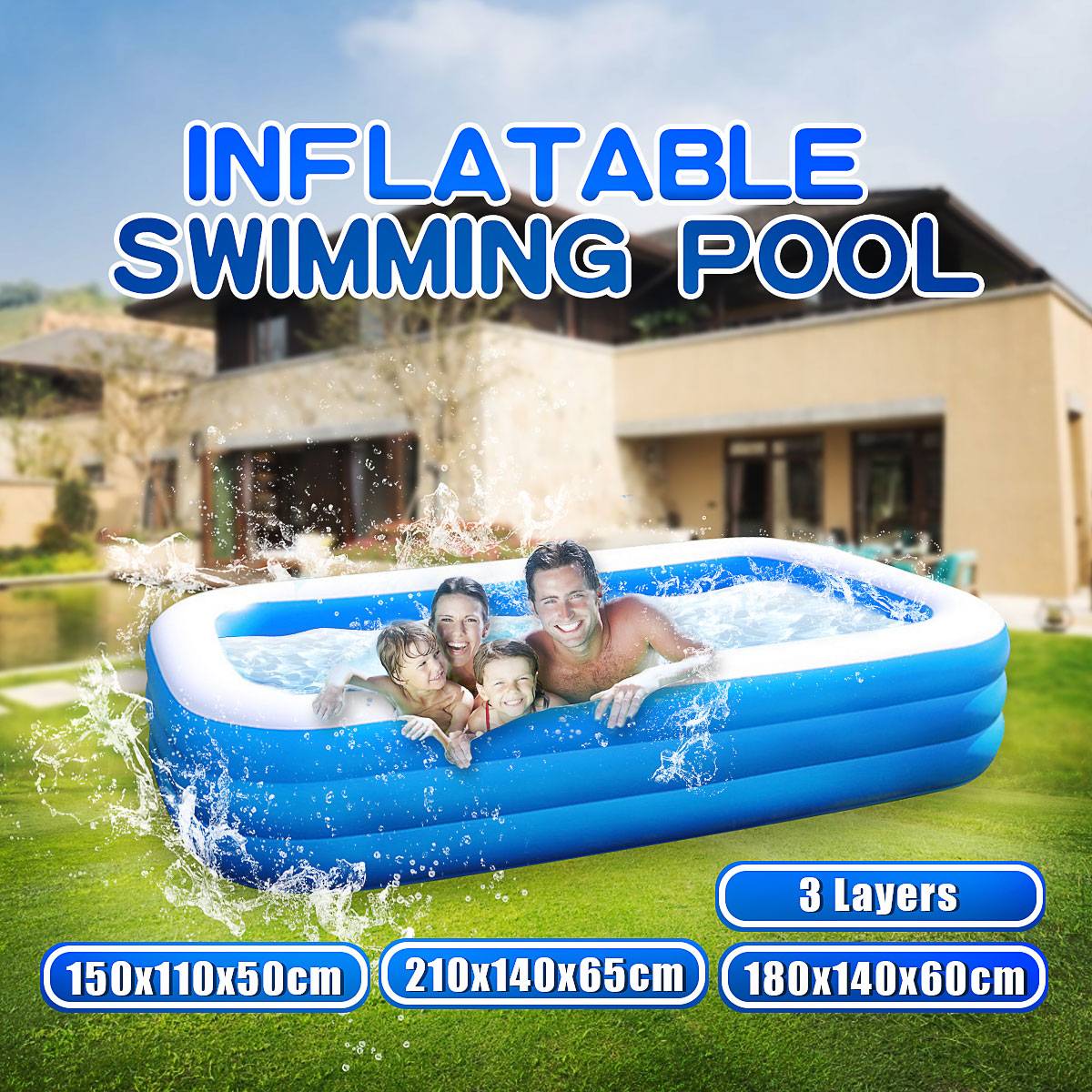 1.5/2.1/3.05M 3 Layers Portable Inflatable Swimming Pool Adults Kids Bath Bathtub Foldable Outdoor Indoor Bathroom SPA 1
