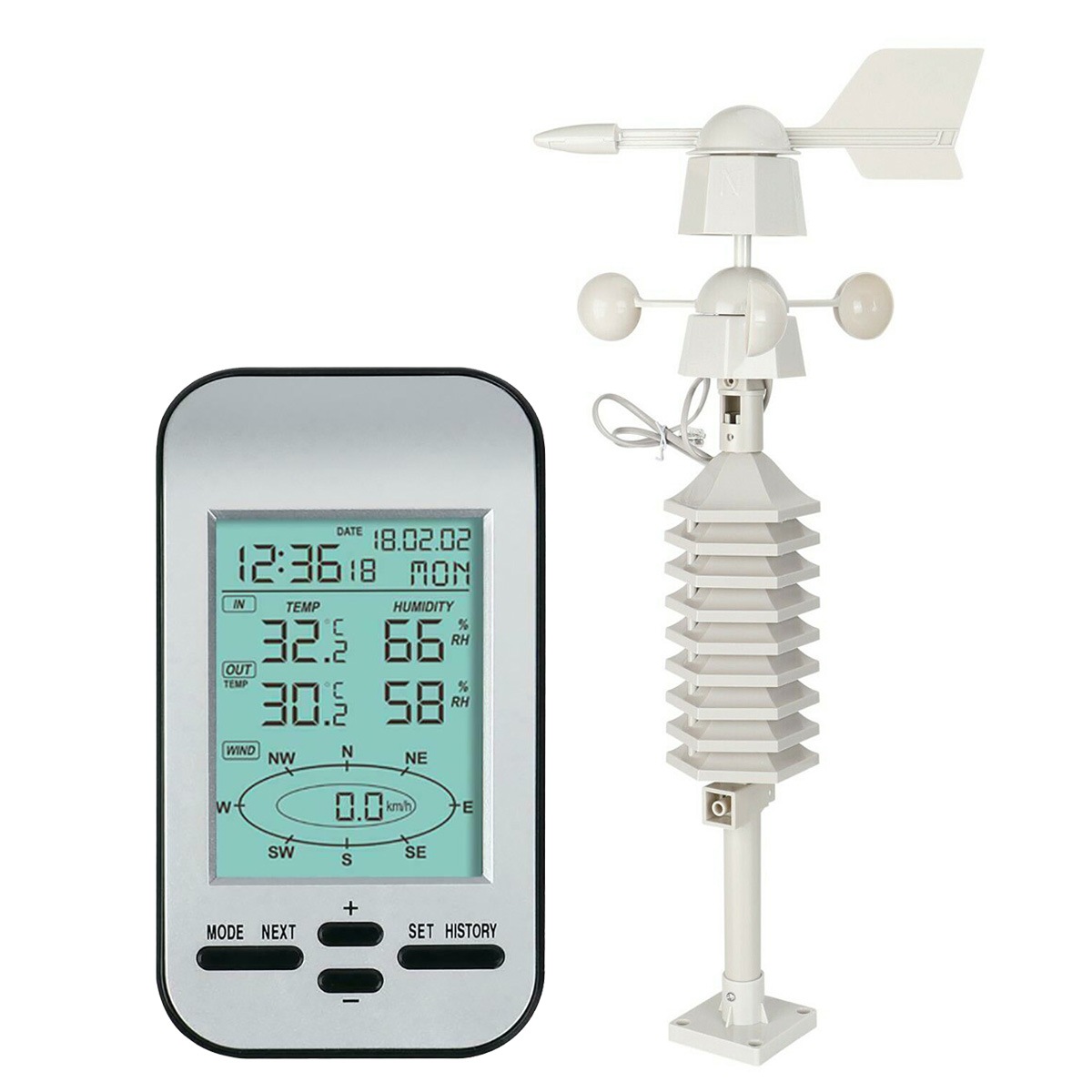 

RF 433mhz Wireless Weather Station Clock Wind Speed Direction Sensor Temperature