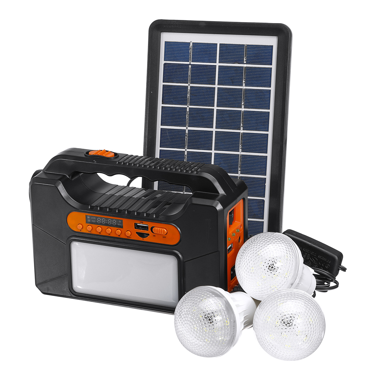 

25w Emergency Portable Solar Panel Power Generator 3 Lamp Lighting System USB Card Radio Audio Solar Powered System Generator
