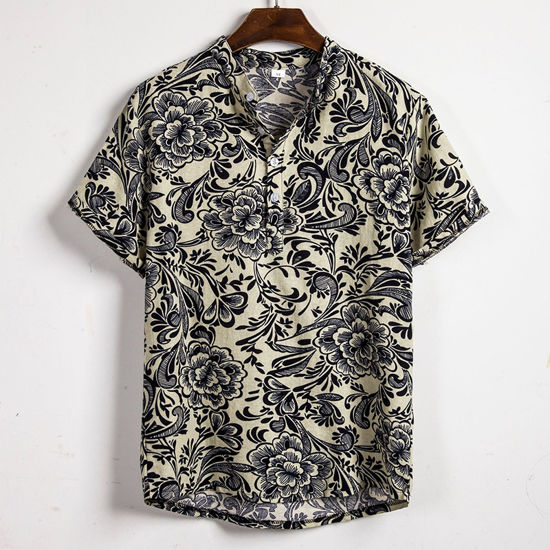 

Mens Summer Floral Printing Casual Henley Shirts