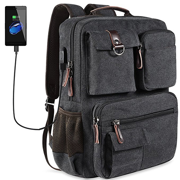 

Canvas Travel Backpack Casual Big Capacity Men's Bag With USB Port & Laptop Compartment