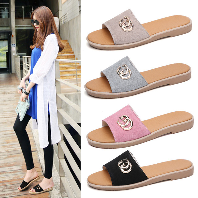 

Sandals And Slippers Women's New Fashion Wear Leather Word Slippers Women's College Wind Flat Sandals
