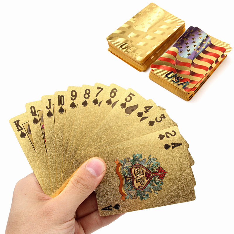 

Gold Plastic Coated Playing Cards Poker Game USA National Flag Style