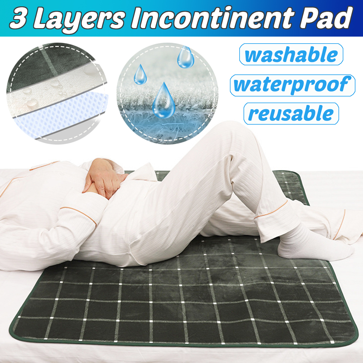 Washable Reusable Waterproof Underpad Bed Cushion Incontinence Kids Adult Mattress Protector 9
