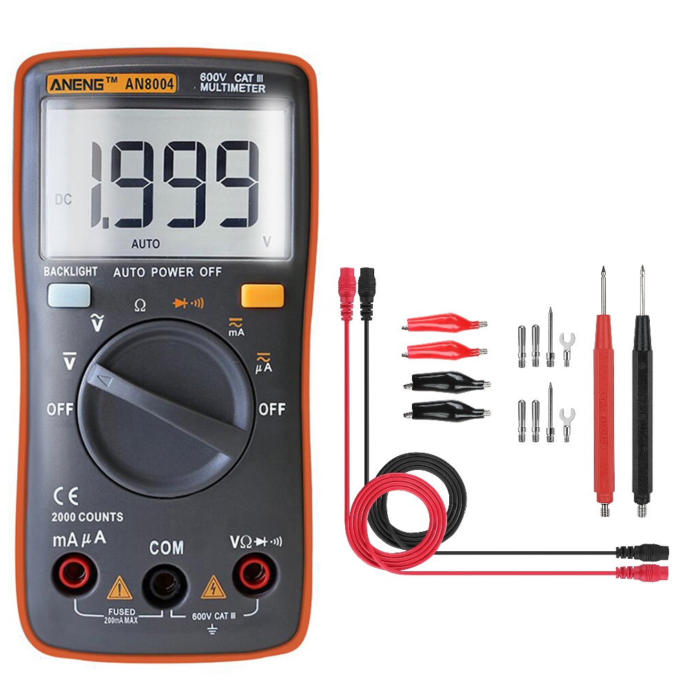 

ANENG AN8004 Orange Digital 2000 Counts Auto Range Multimeter Backlight AC/DC Ammeter Voltmeter Resistance Frequency Capacitance Meter + Test Lead Set