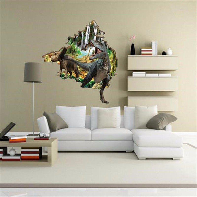

Creative Cartoon 3D Dinosaur PVC Broken Wall Sticker DIY Removable Decor Waterproof Wall Stickers Household Home Wall Sticker Poster Mural Decoration for Bedroom Living Room