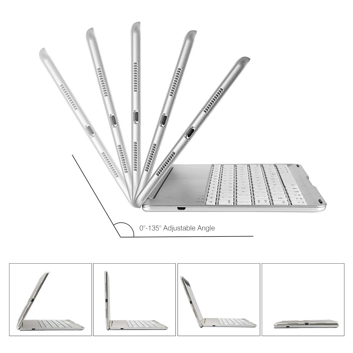 7 Colors Backlit Aluminum Alloy Wireless bluetooth Keyboard Case For iPad Air/iPad Air 2 14