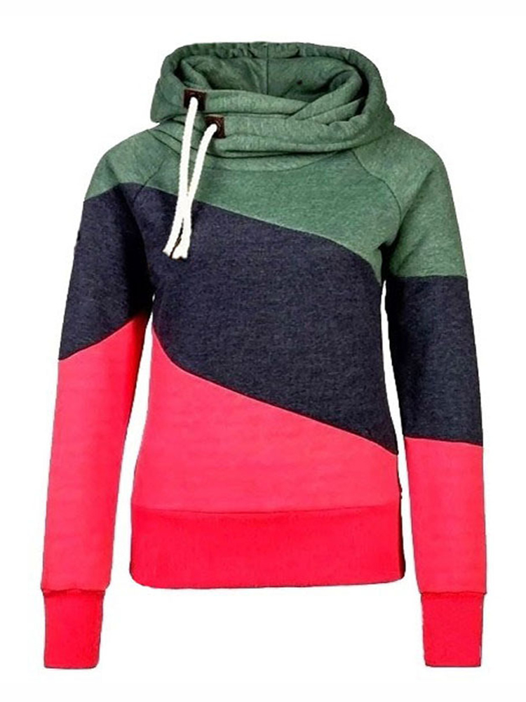 

Long Sleeve Pullover Color Stitching Hoodies Sweatshirt for Women