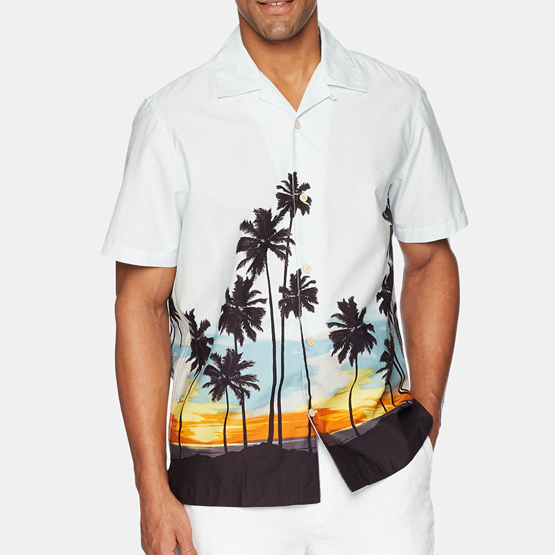 

Men Tropical Plant Print Short Sleeve Hawaiian Revere Shirts