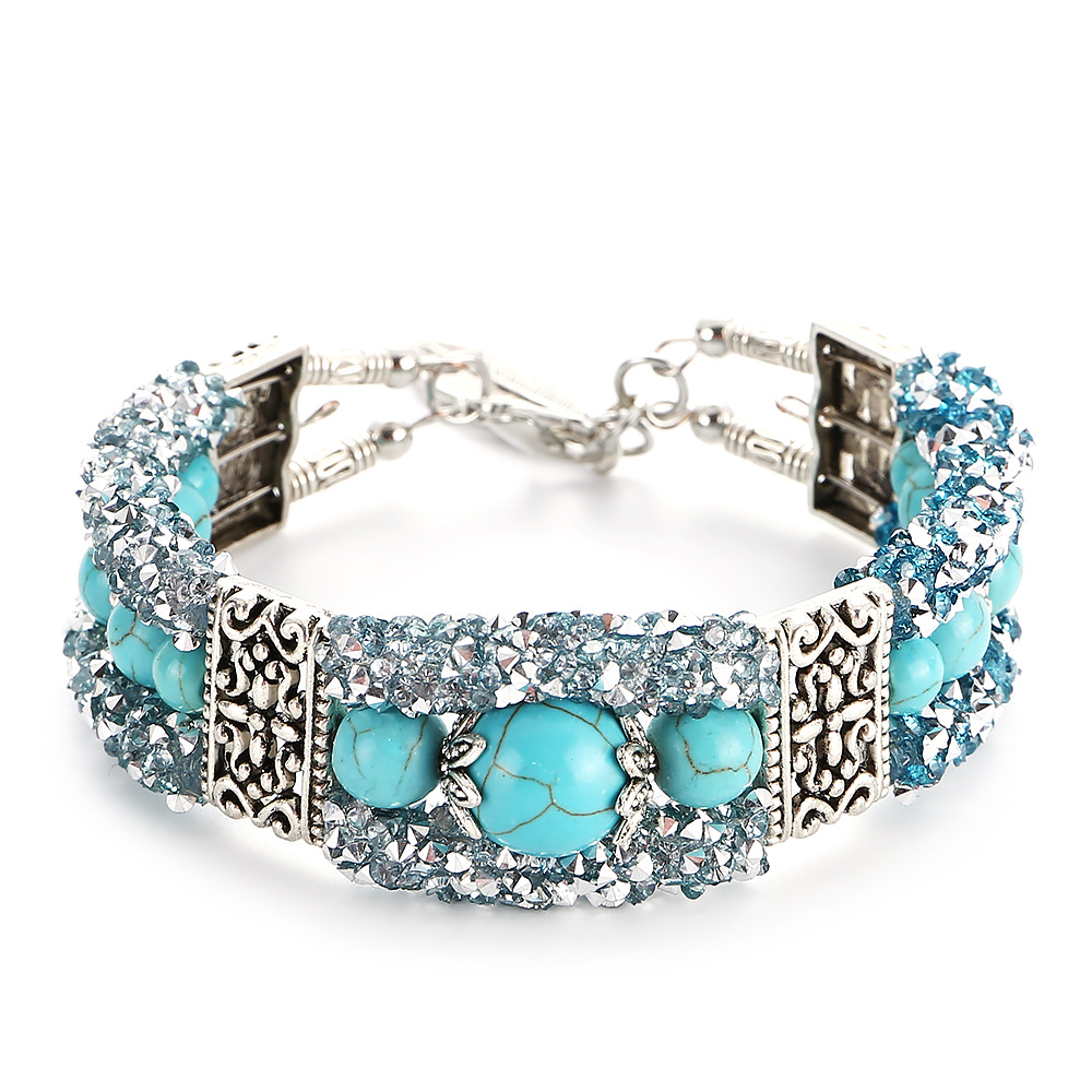 

Vintage Colorful Rhinestones Beads Bracelet Turquoise Bangle