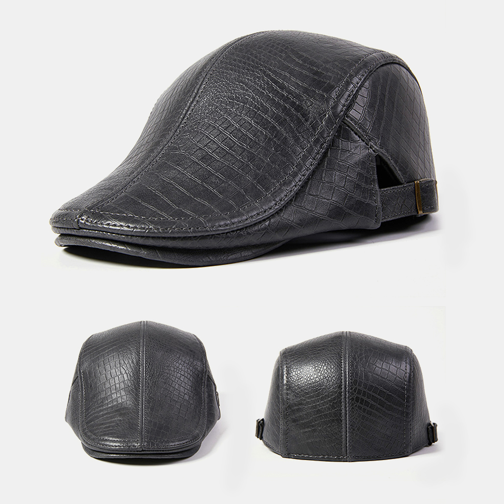 Hats & Caps - Men Genuine Leather Alligator Pattern Retro Casual Solid ...