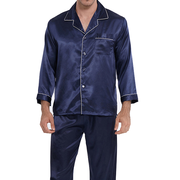 

Mens Faux Silk Pajamas Тонкий чистый цвет V шеи Комплект пижамы