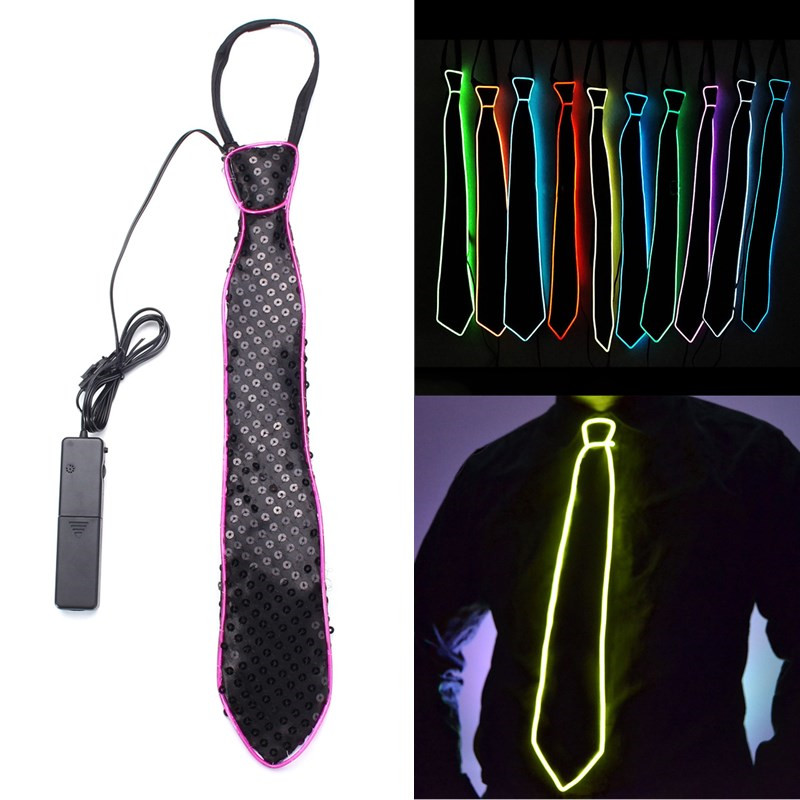 Find Battery Powered LED Light Up El Wire Tie Adjustable Necktie for Party Halloween Wedding DC3V for Sale on Gipsybee.com with cryptocurrencies