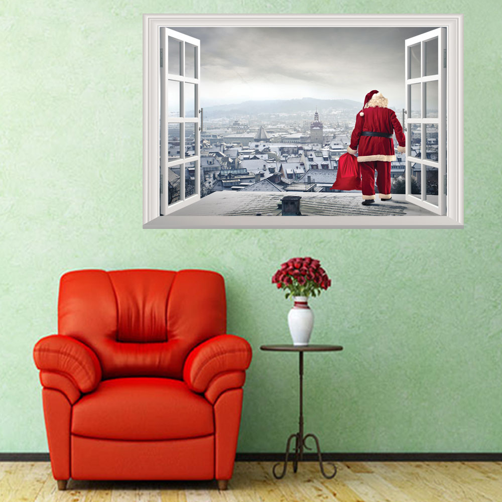 

Christmas New Wall Stickers Santa Claus Giving Gifts 3D Stickers Living Room Bedroom Decoration Wallpaper