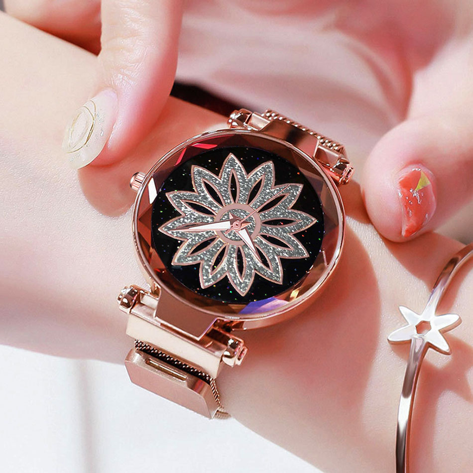 

Deffrun Shining Elegant Design Flower Dial Case Ladies Watch