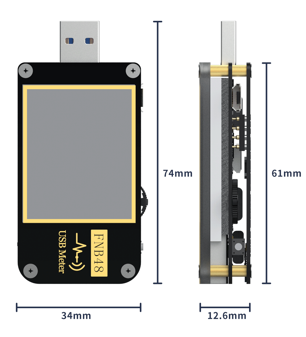 Tester USB Misuratore di tensione USB, FNB48S PD Trigger Voltmetro USB 3.0 Tensione e Corrente Tester DC 4-24V 6.5A USB C Multimetro PPS 28