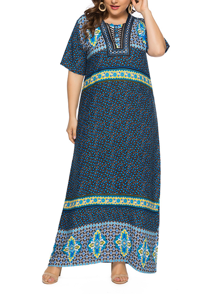 

Женское Этнический принт с рукавами кафтан, длинный Платье