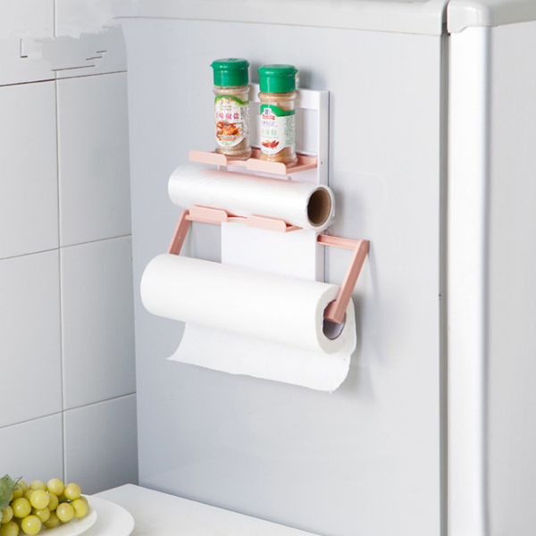 

KC-SR09 Magnet Refrigerator Fridge Sidewall Paper Towel Holder Storage Rack Shelf Organizer