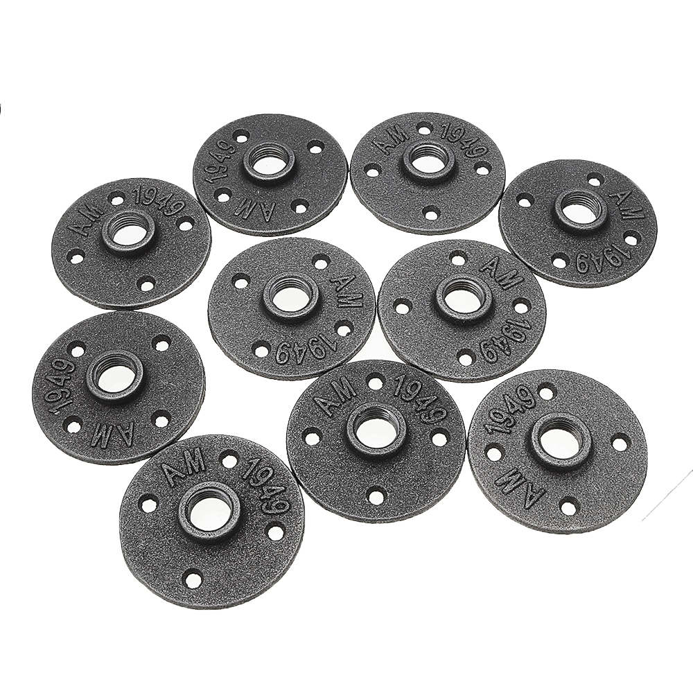

10Pcs/Set 1/2" 3/4" 1" Malleable Cast Iron Floor Flange Plates 4 Holes Black Pipes Fittings Industrial Pipe Furniture Wall Mount DIY Decor